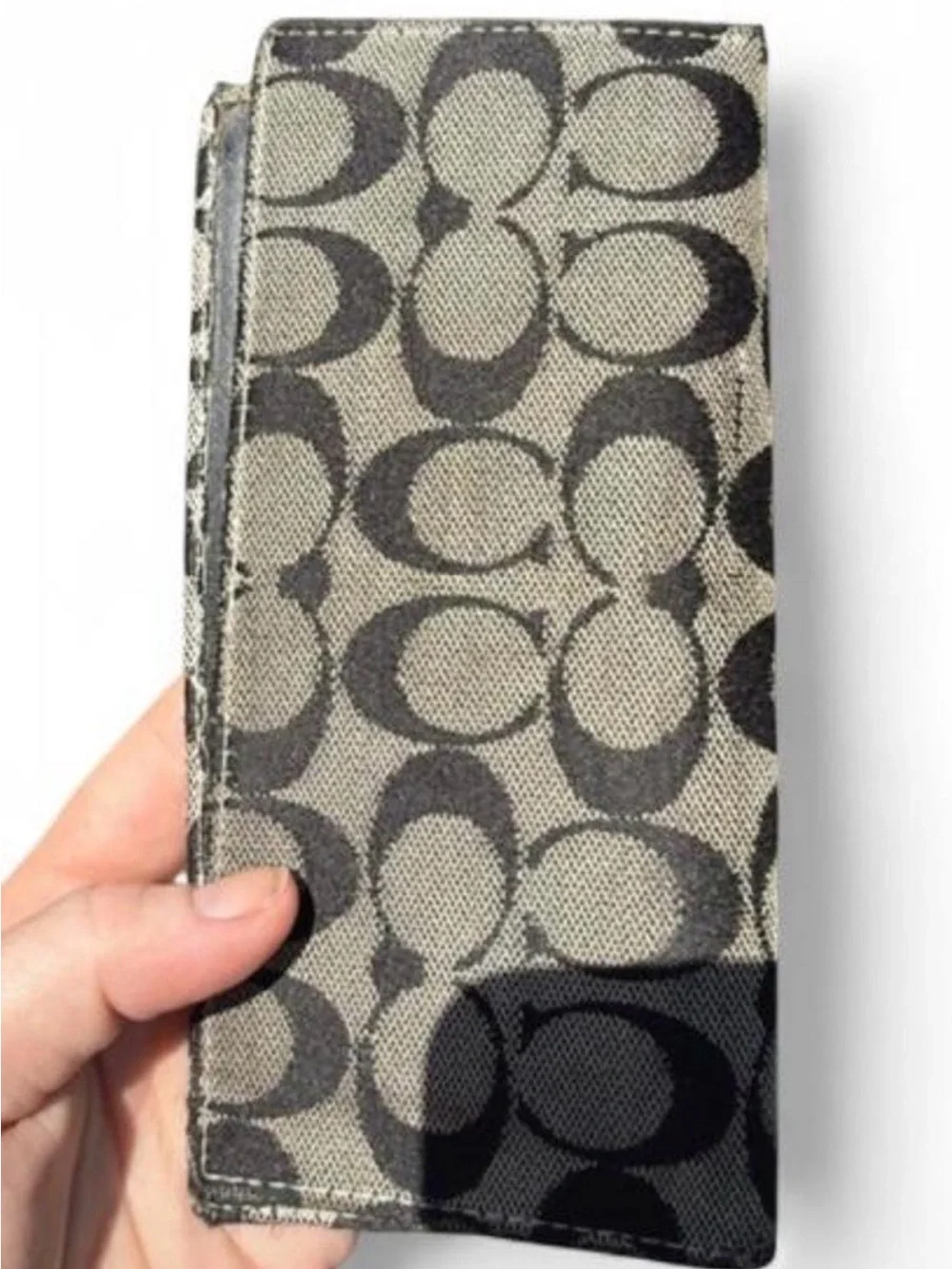 Coach Signature Canvas Money Clip Wallet in Khaki and Black